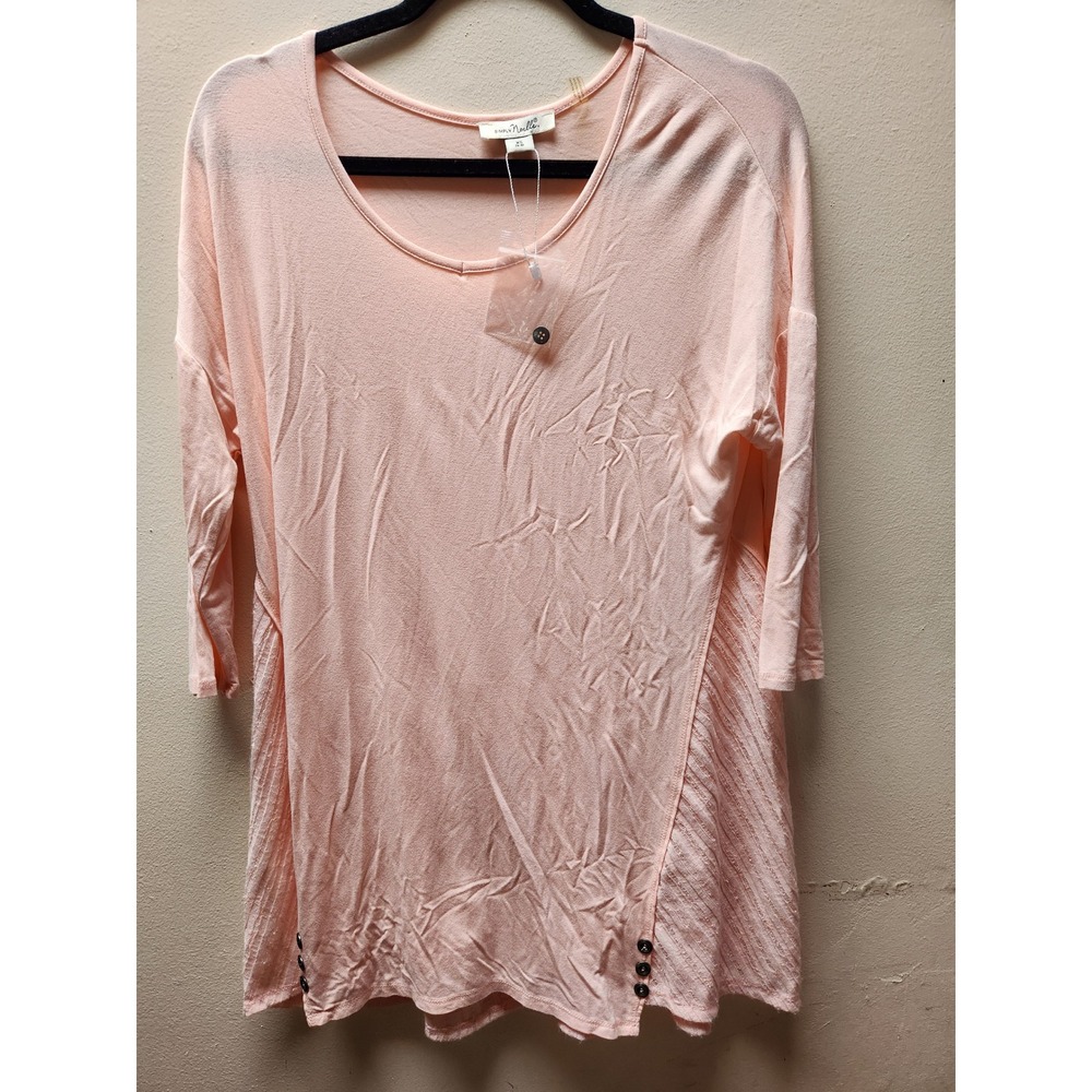 Simply Noelle Womens Peach 3/4 Sleeve Button Accent Textured Tunic Top XS 4-6